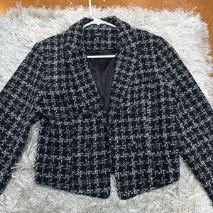 Aqua Black and White Tweed Blazer